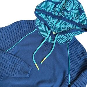 Title Nine Knit Hoodie Sweater Womens Small Blue Raglan Lightweight Activewear